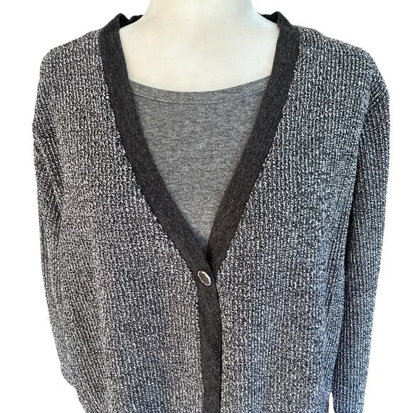 Eccotoo Womens Cardigan All in One Shirt Gray Black White Knit Plus Size 1X - Picture 2 of 12